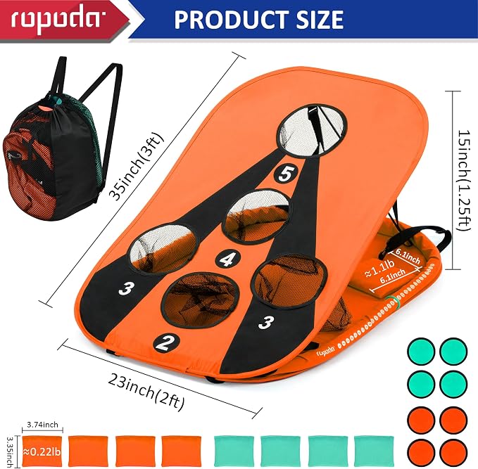 ropoda Pool Cornhole Board Set, 3ft x 2ft Corn Hole Games for Adults, Cornhole Set Floating, Pool Games for Adults, Water and Land Dual-Purpose, Easy Setup, Beach Toys for Family(Orange and Green)