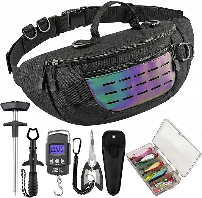 Fishing Tackle Bag & Tools Kit Fishing Accessories,Waterproof Fishing Waist Pack with Fishing Pliers,Fish Hook Remover,Lures,Gear Storage for Men Women Fishing Gifts