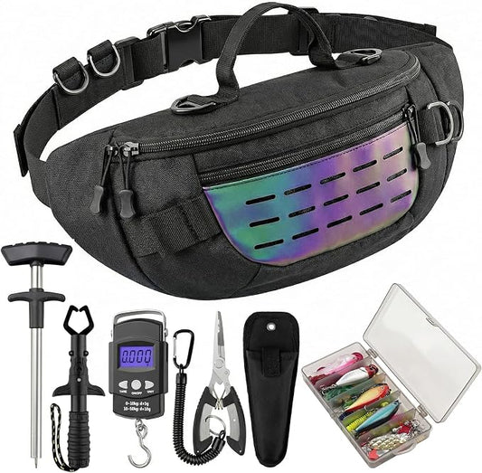Fishing Tackle Bag & Tools Kit Fishing Accessories,Waterproof Fishing Waist Pack with Fishing Pliers,Fish Hook Remover,Lures,Gear Storage for Men Women Fishing Gifts