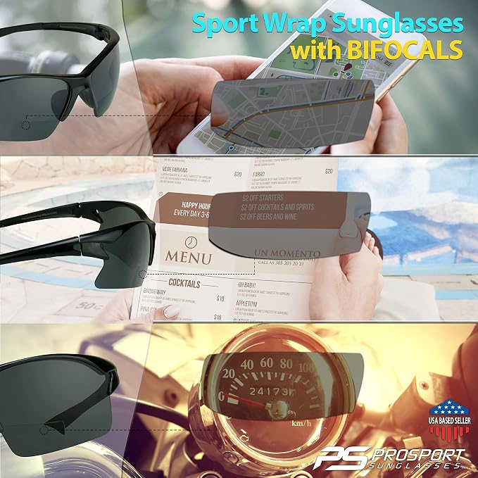 proSPORT BIFOCAL Sunglasses Readers Men Women Sport Cycling Running Fishing Golfing Riding Driving +1.50 to +3.00