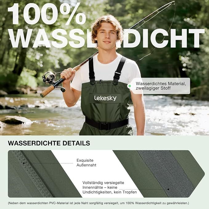 Lekesky Fly Fishing Chest Waders with Boots for Men Women, US Sizes 5–14,2-Ply Nylon/Pvc Waterproof Waders