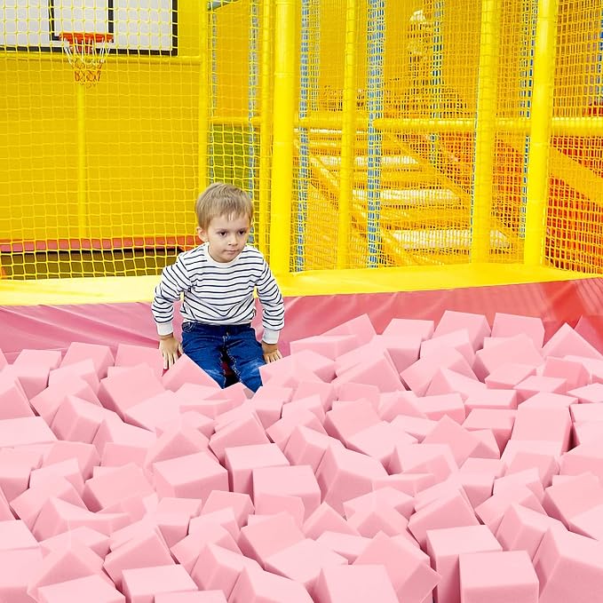 Foam Pit Cubes, 24 PCS 5 Inches Gymnastics Foam Blocks Trampoline Blocks, Multi-Sport Protective Padding for Freerunning, Trampoline, Parkour, Skate Parks & BMX - Pink