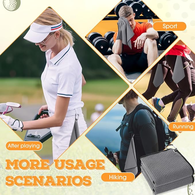 Batiyeer 30 Pcs Golf Towels Bulk for Bags 16'' x 16'' Microfiber Fabric Golf Towel with Clip Waffle Pattern for Men Mini Tournament Fitness Yoga Camping (Dark Gray)