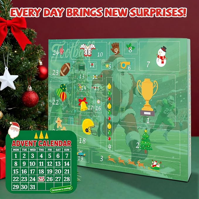 Football Advent Calendar,Christmas Stocking Stuffers White Elephant Gifts,Christmas Countdown Rugby Advent Calendar Football Party Favor Set for Lover Man Xmas Gifts