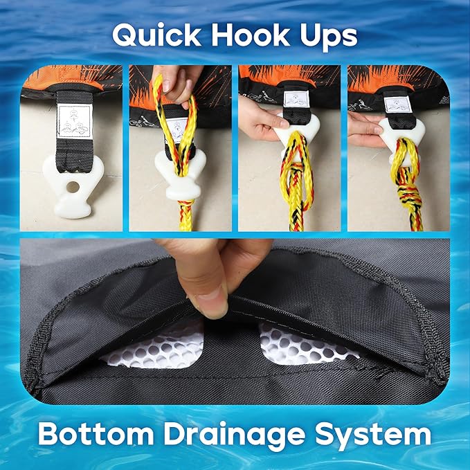 K-Musculo Towable Tubes for Boating - 2-3 Person Boat Tubes & Towables, EVA Foam Pads, Drainage, Super Safe Handle, Quick Connector