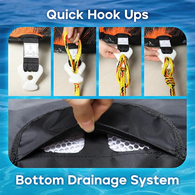 K-Musculo Towable Tubes for Boating - 2-3 Person Boat Tubes & Towables, EVA Foam Pads, Drainage, Super Safe Handle, Quick Connector