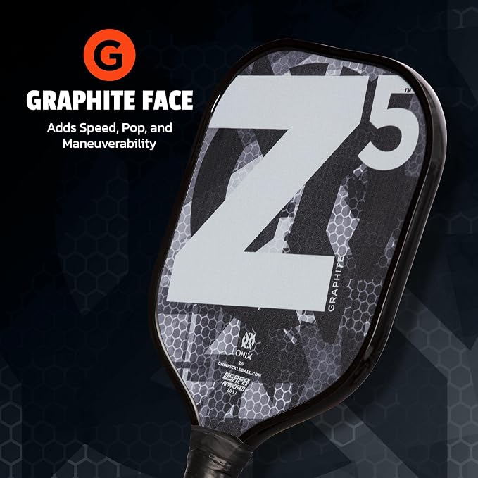 Onix Graphite MOD Z5 Carbon Fiber Pickleball Paddle with Wide-Body Shape. Honeycomb Core, Graphite Face & Cushion Comfort Pickleball Paddle Grip