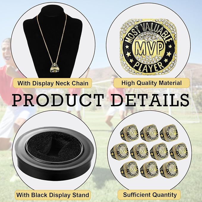 Highergo 10 Pcs Basketball Softball Baseball MVP Dancer Champion Trophy Ring with Display Stand Star Football Soccer Volleyball Golf Cheerleading Bowling Track Field