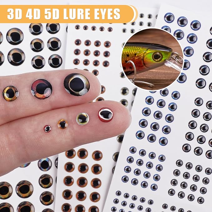 1314 Pieces Fishing Lure Eyes 3D 4D 5D Realistic Eyes Stickers for Making Fishing Bait DIY Fly Tying Streamers Lures Crafts 3/4/5/6/8/10mm