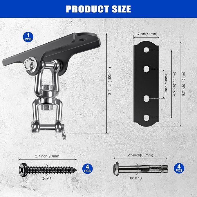 Dolibest Heavy Duty Swing Hanger,Ceiling Mount Swing Hook,One-Piece Design Base, Swing Set Hardware for Punching Bag, Boxing, Hammock Chair, Yoga Swing, Porch Swing (360° +180° Rotation)