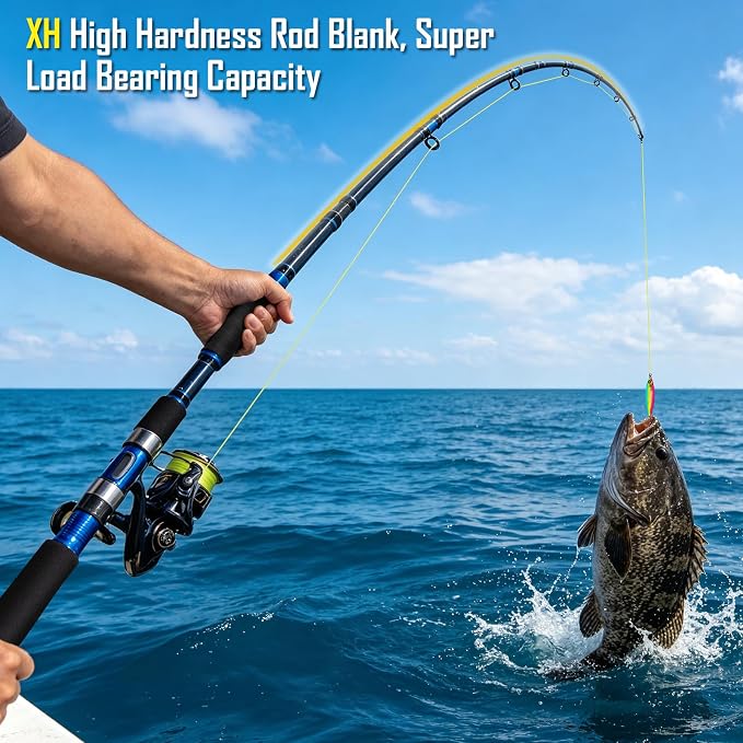 THKFISH 4 Piece/5 Piece Saltwater Travel Rod, Heavy Spinning Fishing Rod Portable Travel Surf Rod Carbon Fiber Saltwater Boat Fishing Rod 6’9”/7’9”/8’9” with Case Bag for Seawater Fish