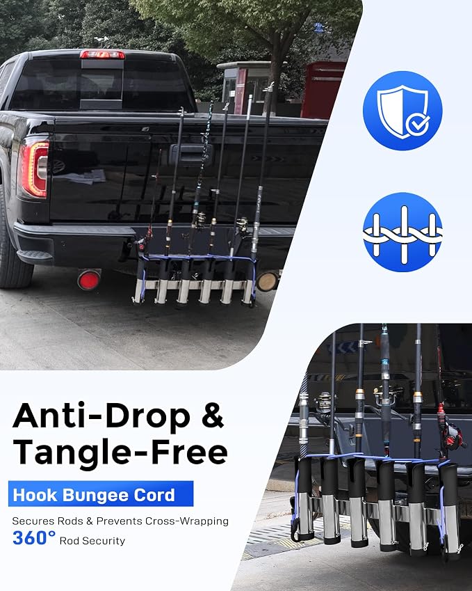 Aluminum Fishing Rod Holder for Truck Bed Holds 4 Fishing Rods, Truck Bed Fishing Rod Holder for Pickup, Gift for Truck Owners, Fishing, Outdoors, Dad, Family