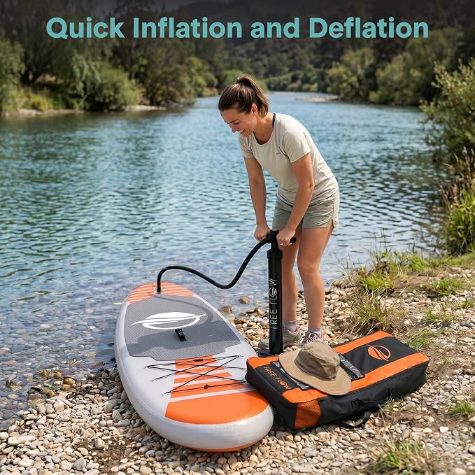 SereneLife 10’6" Inflatable Stand Up Paddle Board with Premium SUP Accessories - Wide Stable Design with Non-Slip EVA Deck Pad, for Youth and Adults, 350 lbs. Capacity