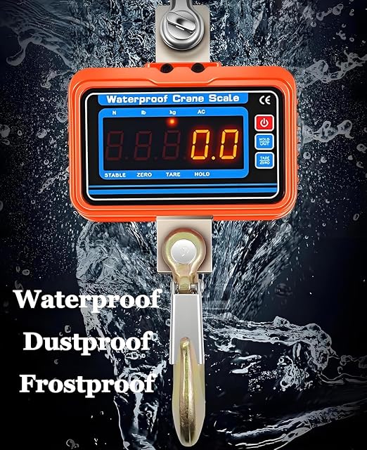 3000kg/6600lbs Digital Crane Scale, Waterproof Industrial Scale, Rechargeable Hanging Scale with Remote Shackle & Hook, Division 0.5kg, LED Display, KG/LBS/N