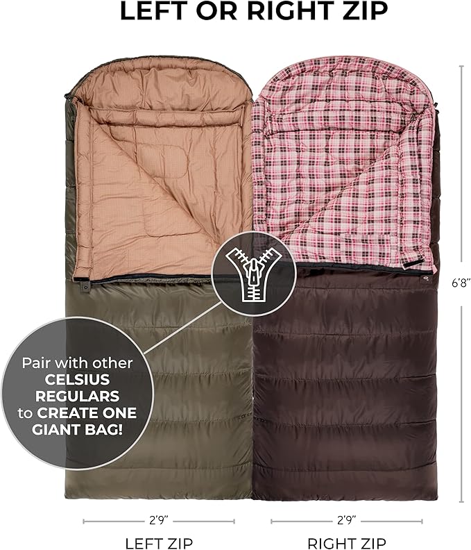 Teton Celsius Regular, 25F, 20F, 0F Degree Sleeping Bags, All Weather Bag for Adults and Kids, Camping Made Easy and Warm, Travel Sack Included