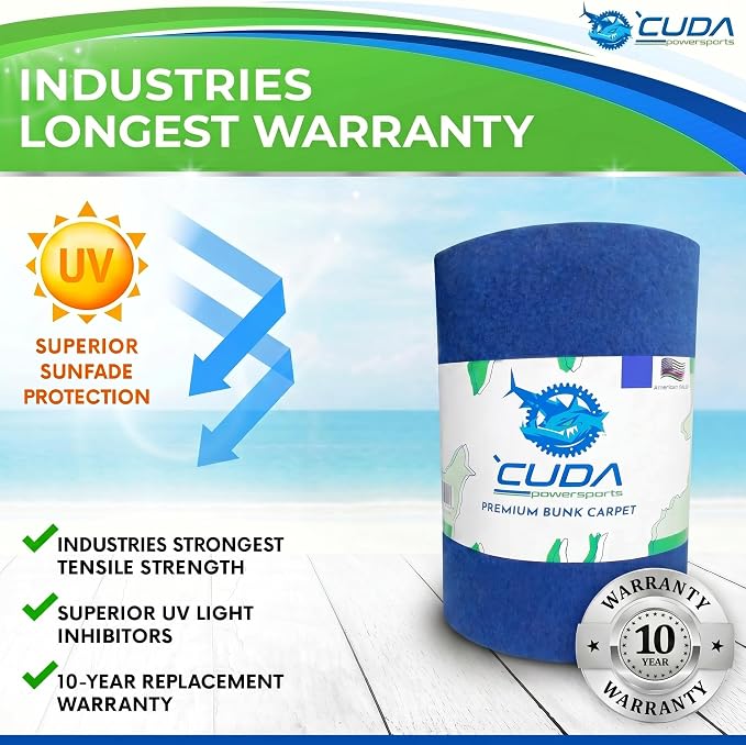 Cuda Powersports Boat Trailer Bunk Carpet - 12in Wide x 20Ft Blue Marine Carpeting for Boats, Boat Trailer Bunks, Boat Bunk Carpet Bunk (Blue (NO Staples), 12in x 20Ft)