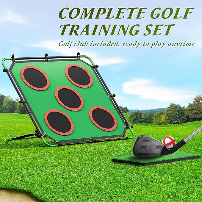 IGRL Golf Game, Golf Chipping Game Set with 4 Adjustable Angles & Sturdy Metal Tube, Portable Golf Target Game for Adults with Club, Balls, Mat & Carry Bag, Indoor Outdoor Backyard Lawn Gifts for Men