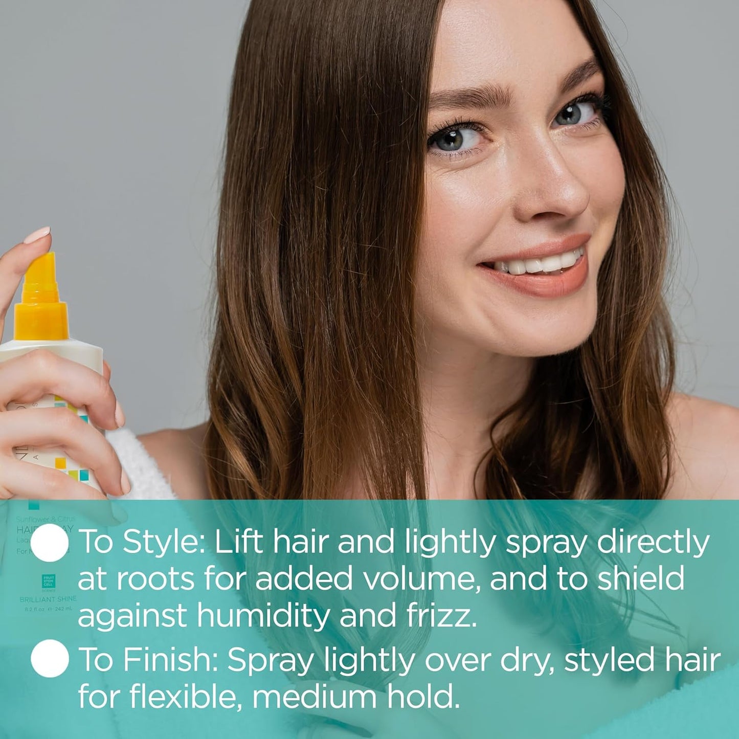 Andalou Naturals Sunflower & Citrus Brilliant Shine Hair Spray | Styling for Shine & Medium Hold | Aloe Vera for Frizz Control | Natural & Cruelty Free | 8.2 fl oz
