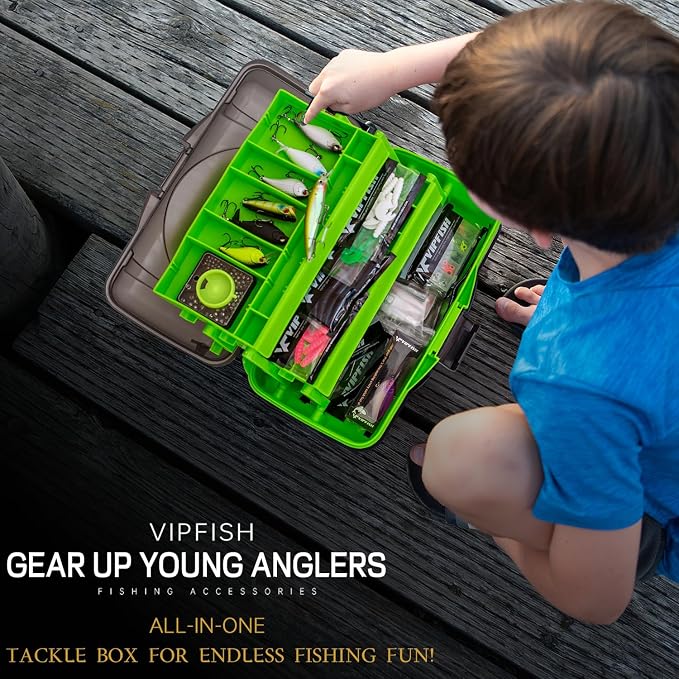 Fishing Tackle Box with Tackle Included Lures, Hooks, Weights, 3-Layer Freshwater Fishing Tackle Kit for Bass Fishing Gear and Equipment, Gift for Fishingman gift choice for Fathers Day