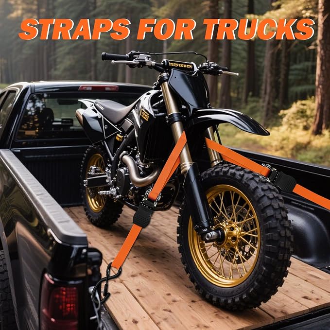 Heavy Duty 1" x 15' Ratchet Straps (4 Pack) - 2200 lb Break Strength with Soft Loops & Coated S-Hooks for Truck, Trailer, Motorcycle, ATV, UTV, Boat, Car Accessories (Orange)