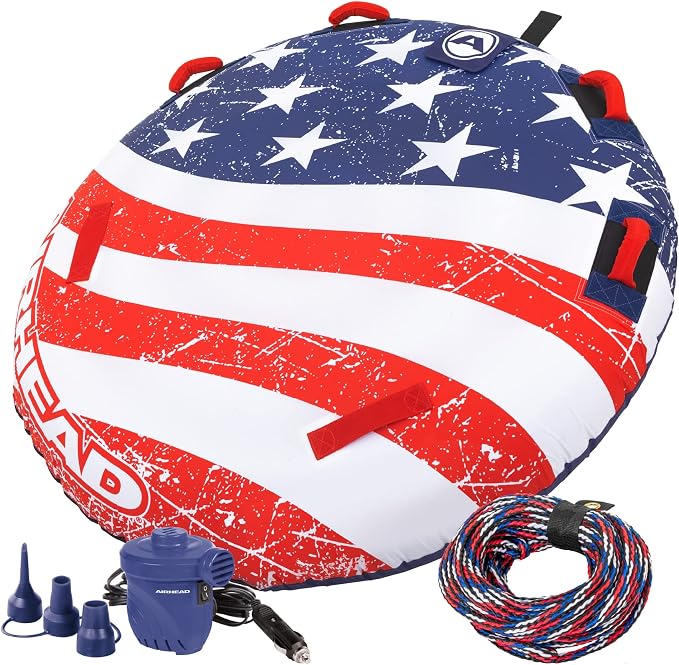 Sportsstuff Stars and Stripes Kit, 1 Rider Towable Tube with Rope and Pump