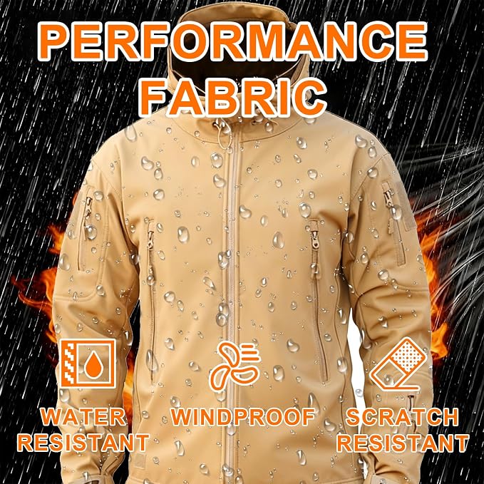 Men's Military Tactical Jacket Fleece Lined Hooded Mens Softshell Jacket Waterproof Windproof and Warm Winter Coat