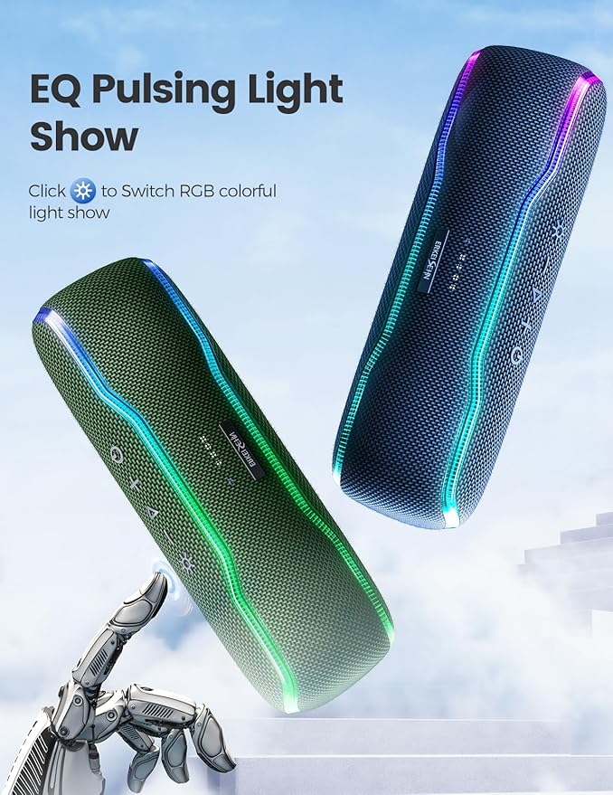 ERKEI SEHN Bluetooth Speaker, IPX7 Waterproof Wireless Speakers, Flashing Light, 25W Super Bass, 24H Playtime, Graduation Birthday Gifts for Him, TWS Pairing, Beach Essentials, Midnight Blue