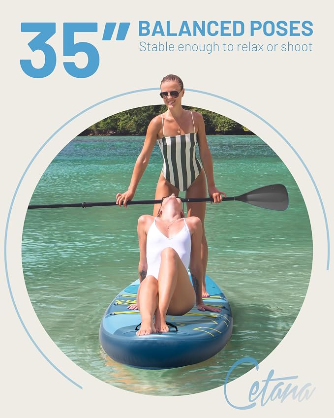 CETANA Extra Wide Inflatable Paddle Board 11'6 x 35" x 6", 450LB High Weight Capacity Wide Stable Stand Up Paddle Board for Beginners, 2–3 Person Large Paddleboard with 3 Fins, Dual Bungee, 15 D Rings
