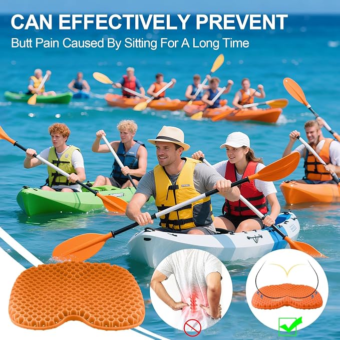 Anti Slip Kayak Seat Cushion,Thick Waterproof Seat Cushion Kayak Gel Seat Pad With Non-Slip Cover For Sit In Kayak Inflatable Kayak Canoe & Boat Kayak Accessories For Fishing Water Sports Outdoors