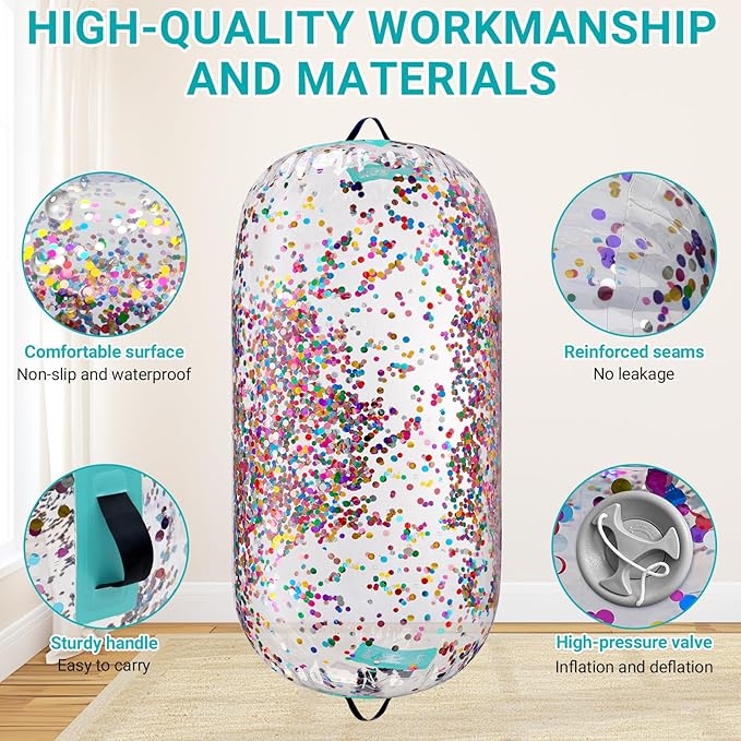 Estgora Gymnastics Barrel Inflatable Tumbling Air Roller, Gymnastic Tumble Equipment for Kids Home Use Back Handspring Trainer Octagon Tumbler Chearleeding Mat With Electric Pump