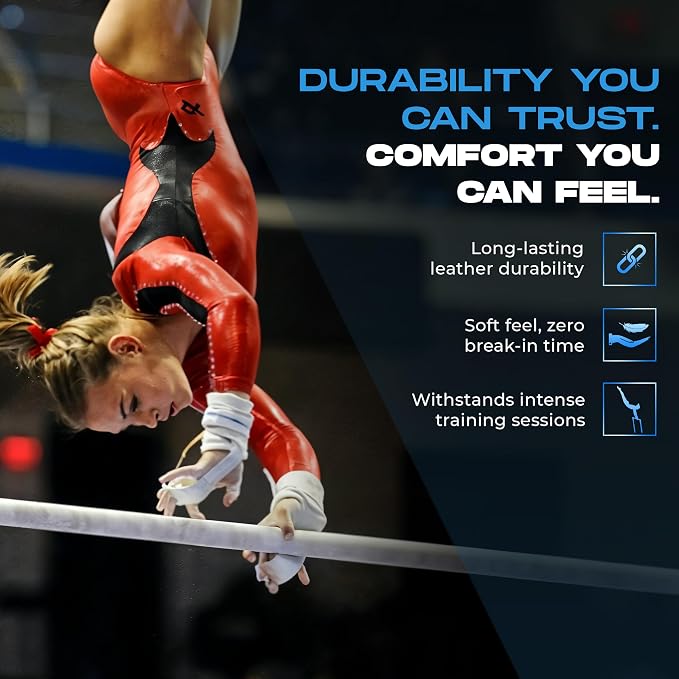 Gibson Athletic Just Right Uneven Bar Gymnastics Grips for Girls - Narrow Fit Leather Hand Grips for Gymnastics Bars - Gymnastics Equipment & Accessories, Made in USA