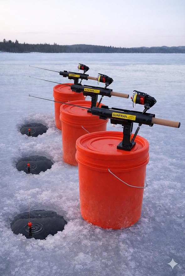 SUNFRAN Hooksetter | Auto Hook-Setting Rod Holder for Ice Fishing & Open Water Tip-Up/Tip-Down Replacement | Mounts on Bucket Lid, Boat or RV wall | Automatic Hook Setter