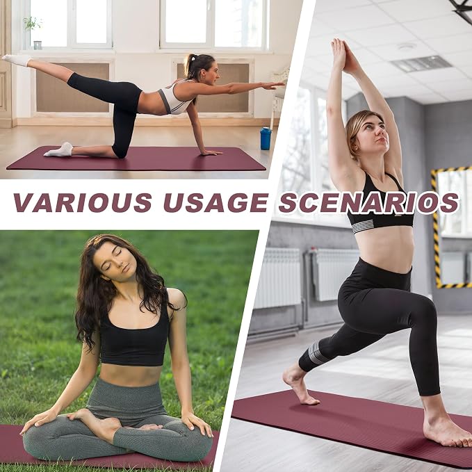 Signature Fitness Extra Thick High-Density Foam Yoga Mat – Multiple Thicknesses (1/2" & 1") / Multiple Colors – Double-Sided Non-Slip Surface – with Carrying Strap for Pilates, Yoga & Home Workouts