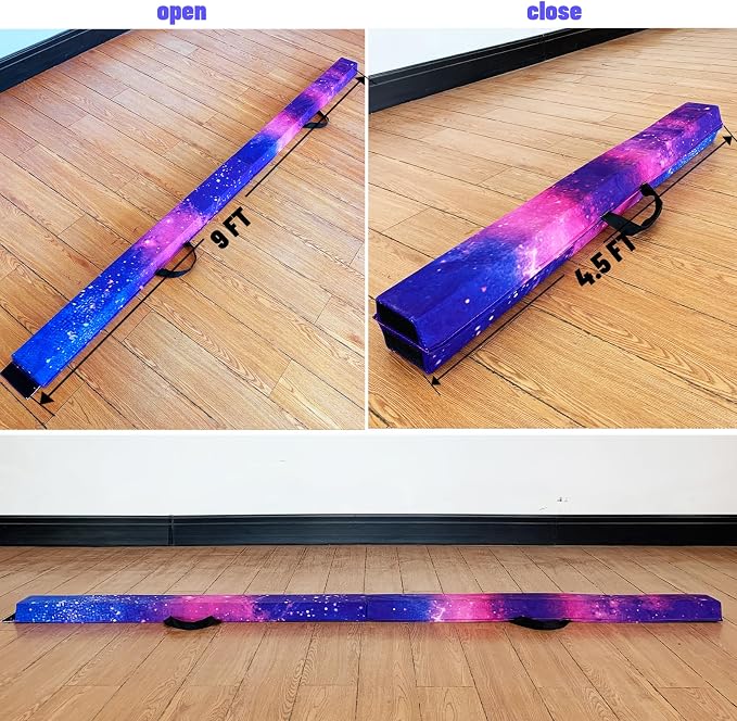 MARFULA 6 FT / 8 FT / 9 FT Folding Gymnastics Beam Foam Balance Floor Beam - Extra Firm - Suede Cover - Anti Slip Bottom with Carry Bag for Kids/Adults Home Use