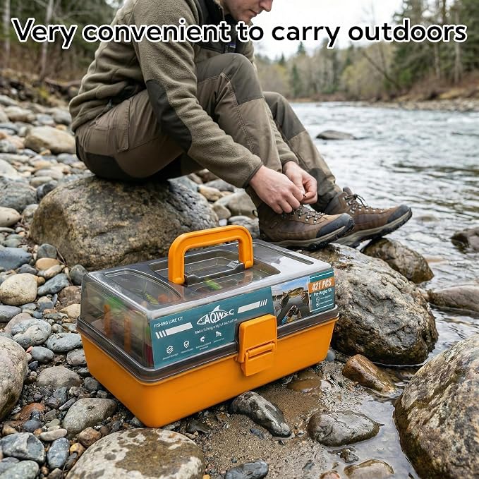 Large 3-Layer Tackle Box with Tackle Included, 421Pcs Fishing Lures Kit - Pliers, Crankbait, Hooks, Weights & Accessories - Freshwater Bass Fishing Bait Lure Gear and Equipment