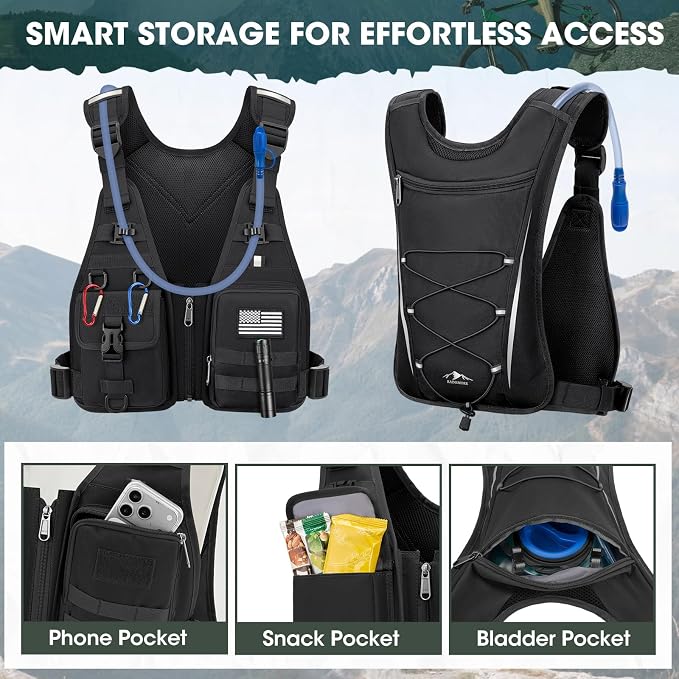 RAINSMORE Hydration Backpack with 2L Water Bladder, Lightweight Running Vest for Men Women, Adjustable Water Chest Pack for Hiking, Cycling, Marathon