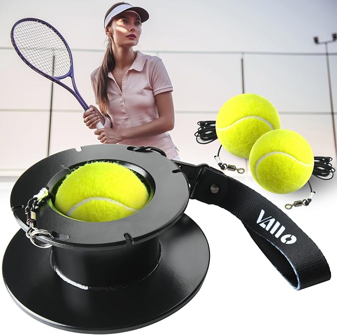 VAIIO Professional Tennis Trainer - Full Metal Portable Solo Rebounder with 3 High-Elastic String Balls, Ideal for Adults, Kids, Beginners & Advanced Players