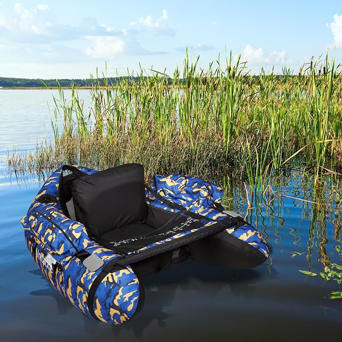 Inflatable Float Tube, with Paddles, Fish Ruler, Air Pump, Adjustable Shoulder Straps, Weight Capacity of 286 pounds, Suitable for Adults Fishing in Rivers and Lakes