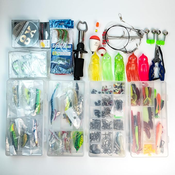 Fishing Lures Kit with Tackle Box Included Crankbait, Minnow, Spinnerbaits, Spoons, Soft Lures, Jigs, Hooks, Bait Rigs, Weights Sinkers, Topwater Lures Freshwater Saltwater 346/353Pcs