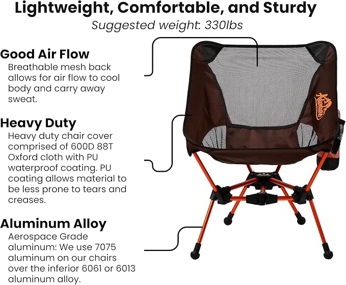 Portable Camping Chair with 3 Towels | Compact, Foldable & Sturdy - Lightweight Backpacking Chair for Camping, Hiking, Beach, Tailgates and More | 330 Lbs Capacity