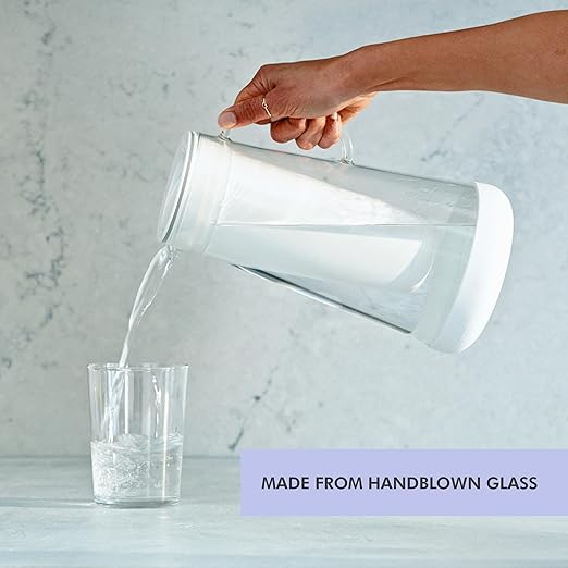 LifeStraw Home — Water Filter Pitcher, 7-Cup, White, Glass with Silicone Base, BPA Free Designed for Everyday Protection Against Bacteria, Parasites, Microplastics, Lead, Mercury