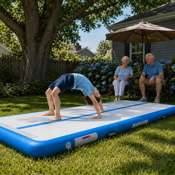 AWSUM Inflatable Gymnastics Mat 10ft/13ft/16ft/20ft/23ft Training mat 4/8 inches Thick tumbling mat with Electric Pump for Home/Gym/Outdoor