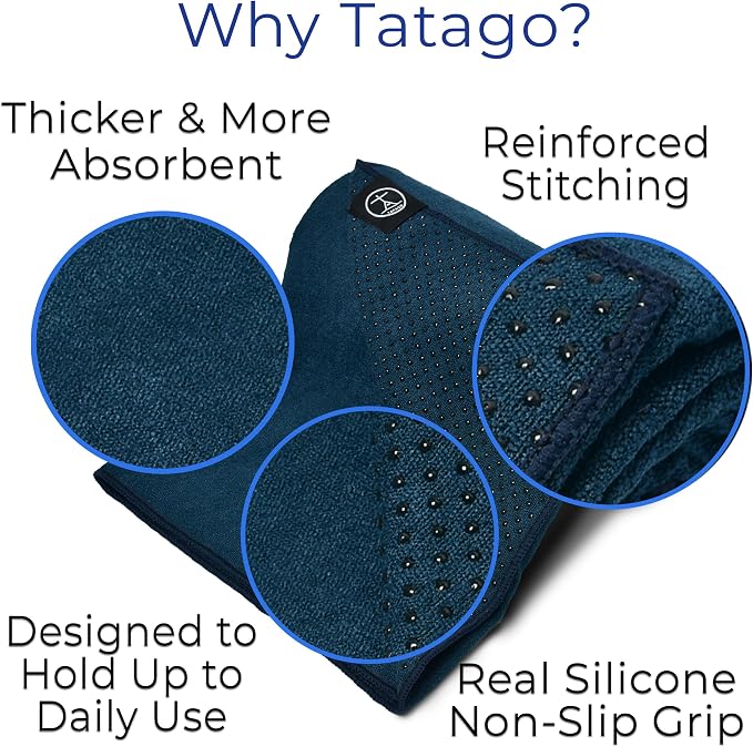 Tatago Yoga Mat Towel Non Slip for Hot Yoga. Our Hot Yoga Towel is Thicker, More Absorbent, and a Perfect Hot Pilates Mat Towel. 400GSM Microfiber Quick-Dry!