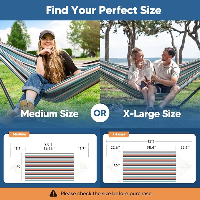 SUNCREAT Hammocks Outdoor Camping Double Hammock, 2 Person Patio Hammock, Green & Red
