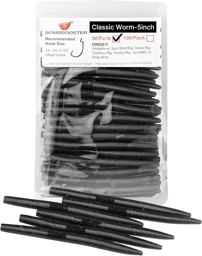 4"/5" Senko Worms Kit, Salt Impregnated Soft Plastic Lures | 30/50/78/100 Wacky Worms for Bass Fishing, Freshwater & Saltwater Applications,Artificial fishing bait