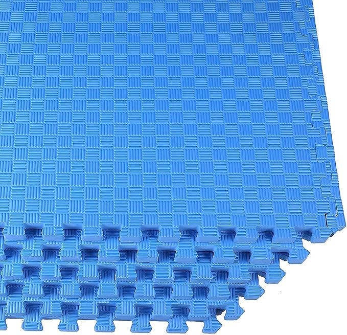BalanceFrom Puzzle Exercise Mat 1" Thick, EVA Interlocking Foam Floor Tiles for Home Gym, Mat for Home Workout Equipment, Floor Padding for Kids, Blue, 24 in x 24 in x 1 in, 24 Sq Ft - 6 Tiles