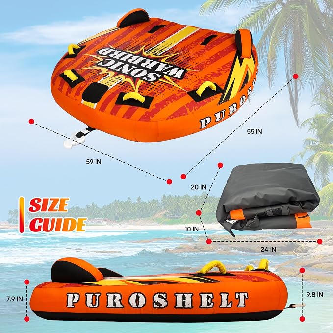 Towable Tubes for Boating Water Tubes - 2 Person Soaring Eagle, Heavy Duty Boat Tubes & Towables, EVA Foam Pads, Drainage, Quick Connector(F-1007)(F-1020)