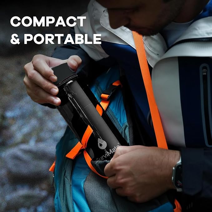 SurviMate Purified Water Bottle for Camping, Hiking, Backpacking and Travel, BPA Free with 5-Stage Intergrated Filter Straw