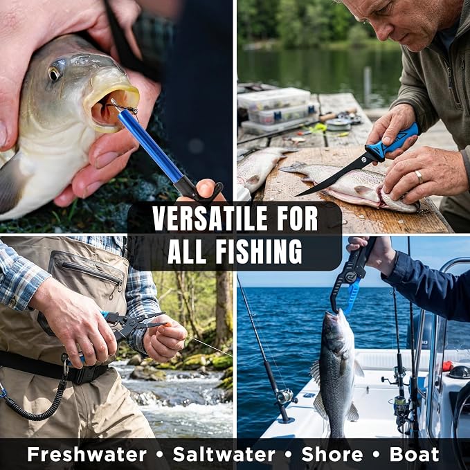 PLUSINNO Fishing Gear, Fishing Tools, Fishing Accessories, Corrosion Resistant Fishing Pliers Kit, Fishing Knife, Floating Fish Lip Gripper Fishing Gifts for Men, Gifts for Fishermen