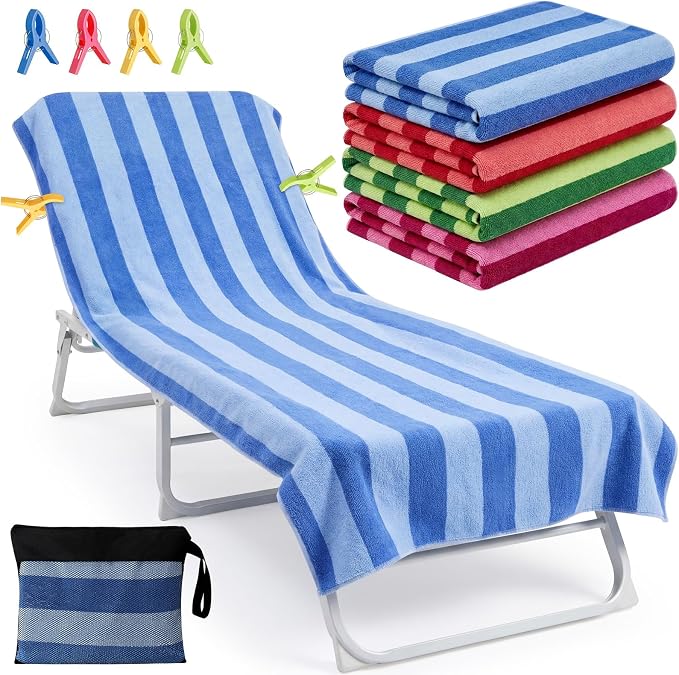 Gilprop 4 Packs Oversized Stripe Beach Towels Microfiber Pool Towel with Bags & Clips Soft Absorbent Quick Dry Camping Towels for Women Men Travel Families Swim (60×30 in,Multicolor)
